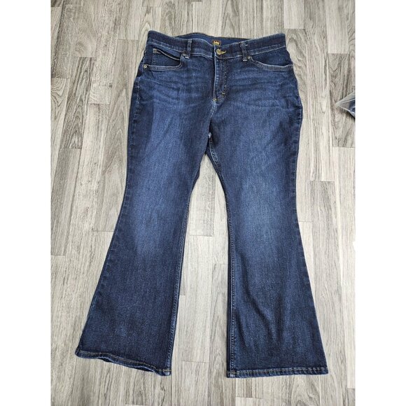 Lee Jeans Womens 16S Petite Dark Wash Flare Stretch Denim Bootcut Pants - Picture 1 of 12